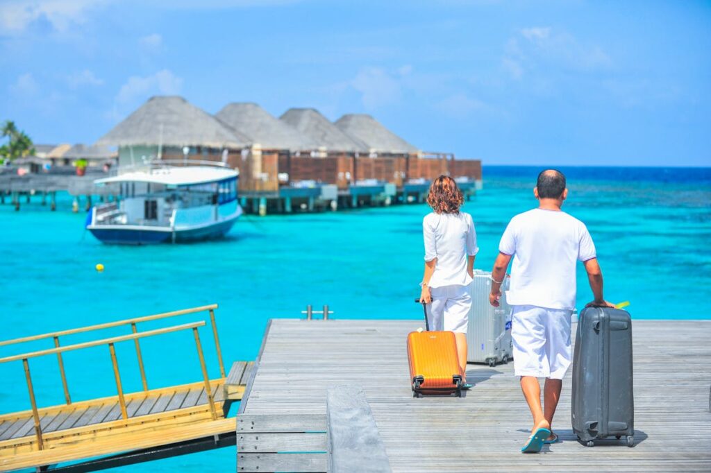 Tourists walking in a beach