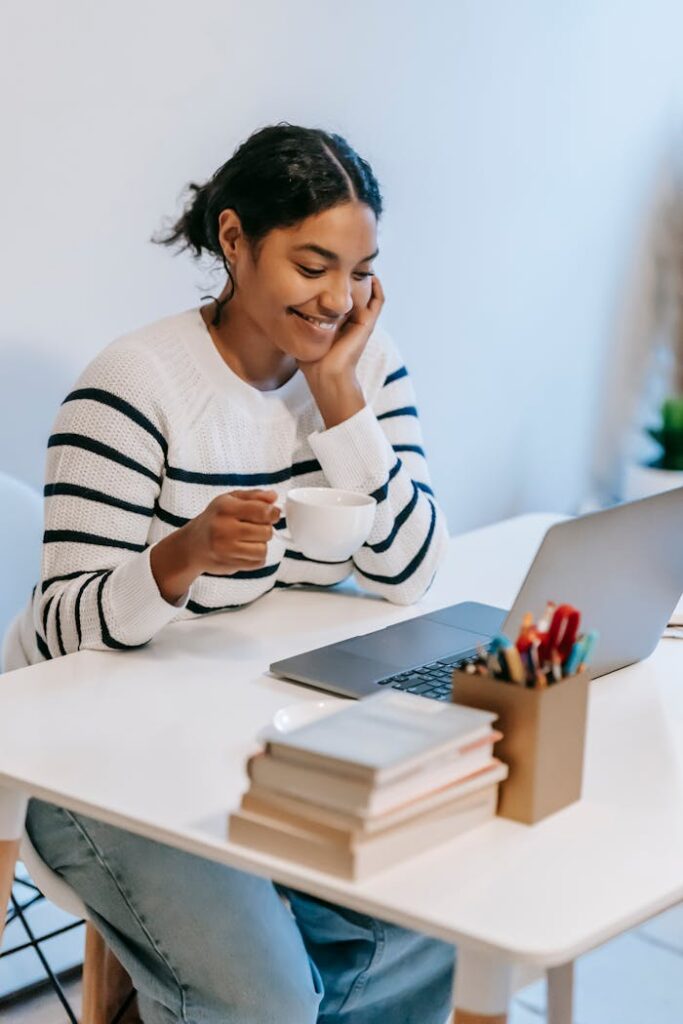 Happy student studying