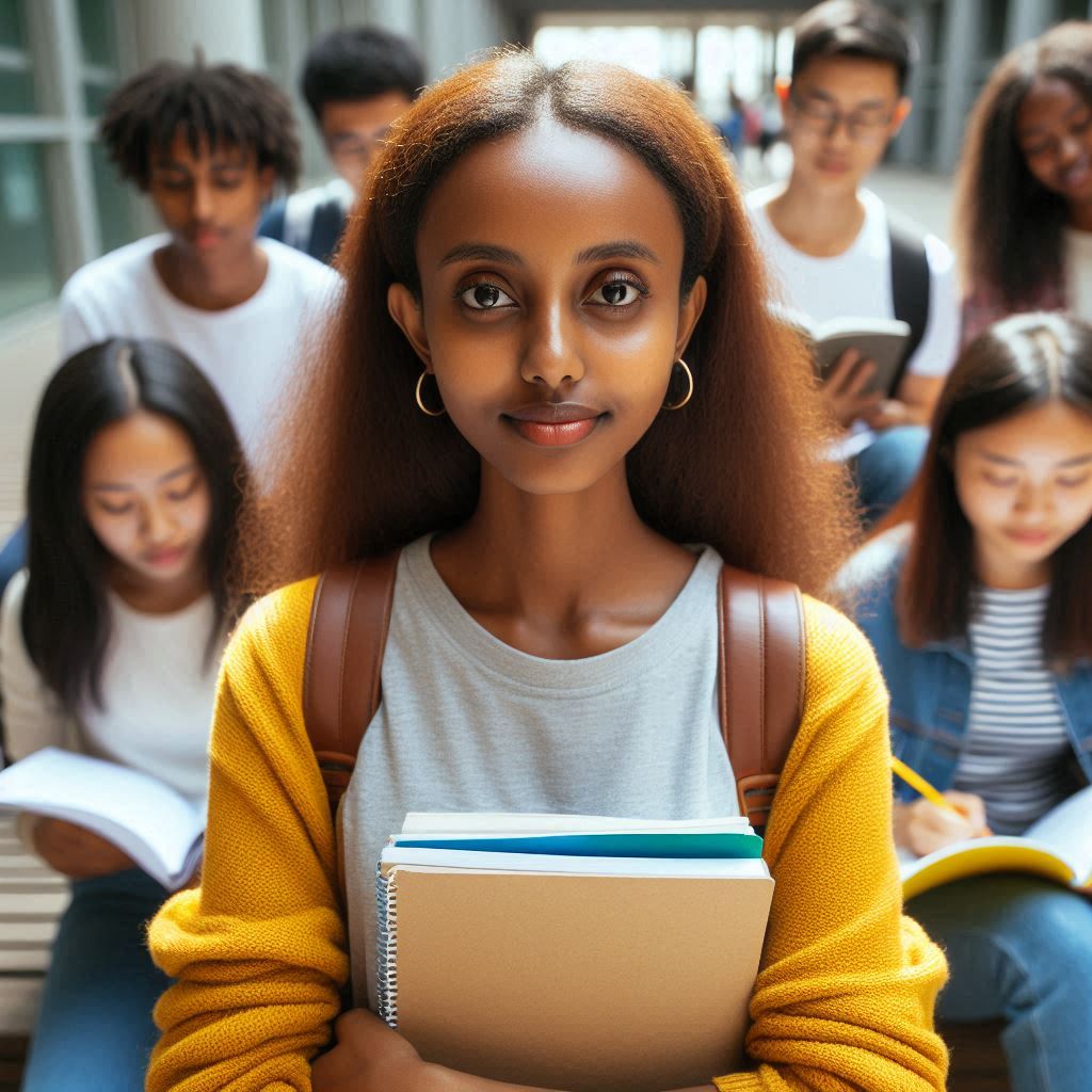 Students with their documents