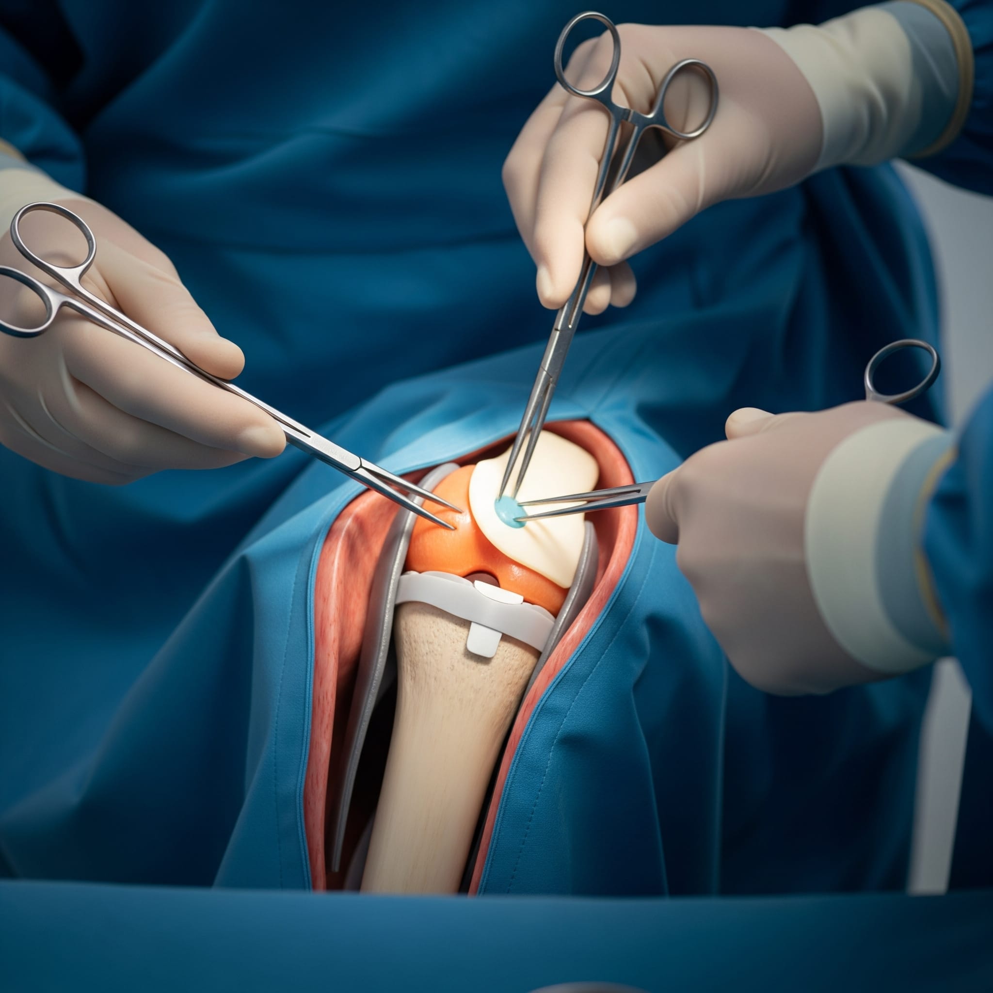 Doctors doing joint replacement surgery.