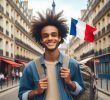 A student of Ethiopian holding his bags while walking in France